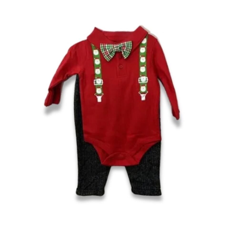 Baby Starters Festive Christmas Set Top & Pants Long Sleeves Red Black 6 Mos NWT